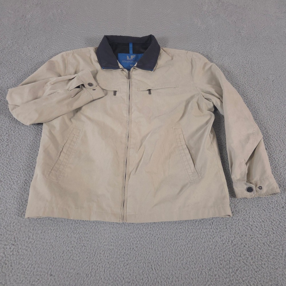 London Fog Jacket Men XXL Tan Full Zip Harrington Windbreaker Microfiber Pockets